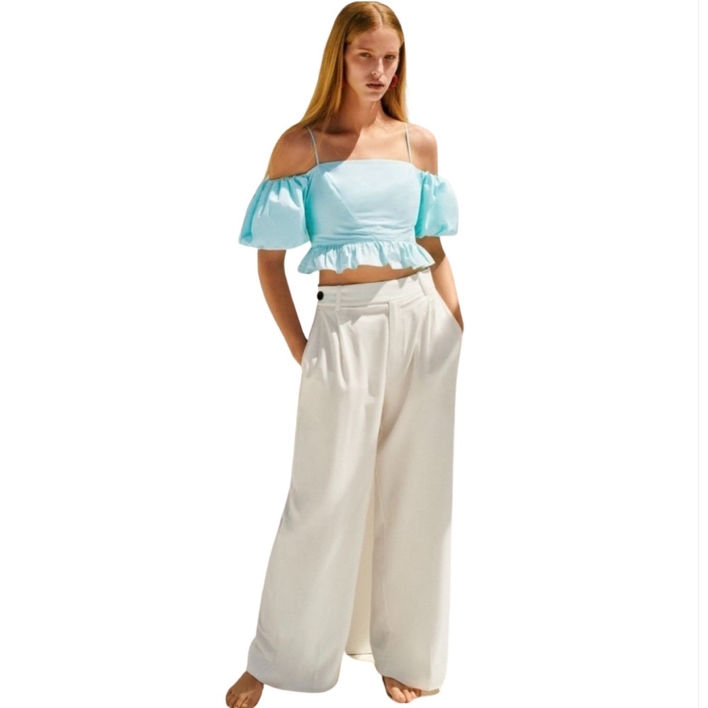 Zara Turquoise peplum crop Top